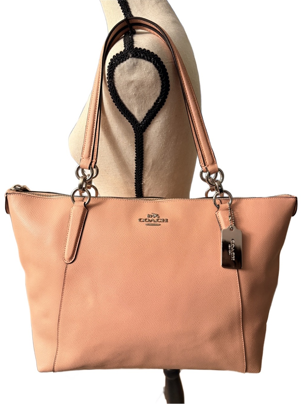Coach Blush Pink Crossgrain Leather Zip Top Tote Large Shoulder Bag